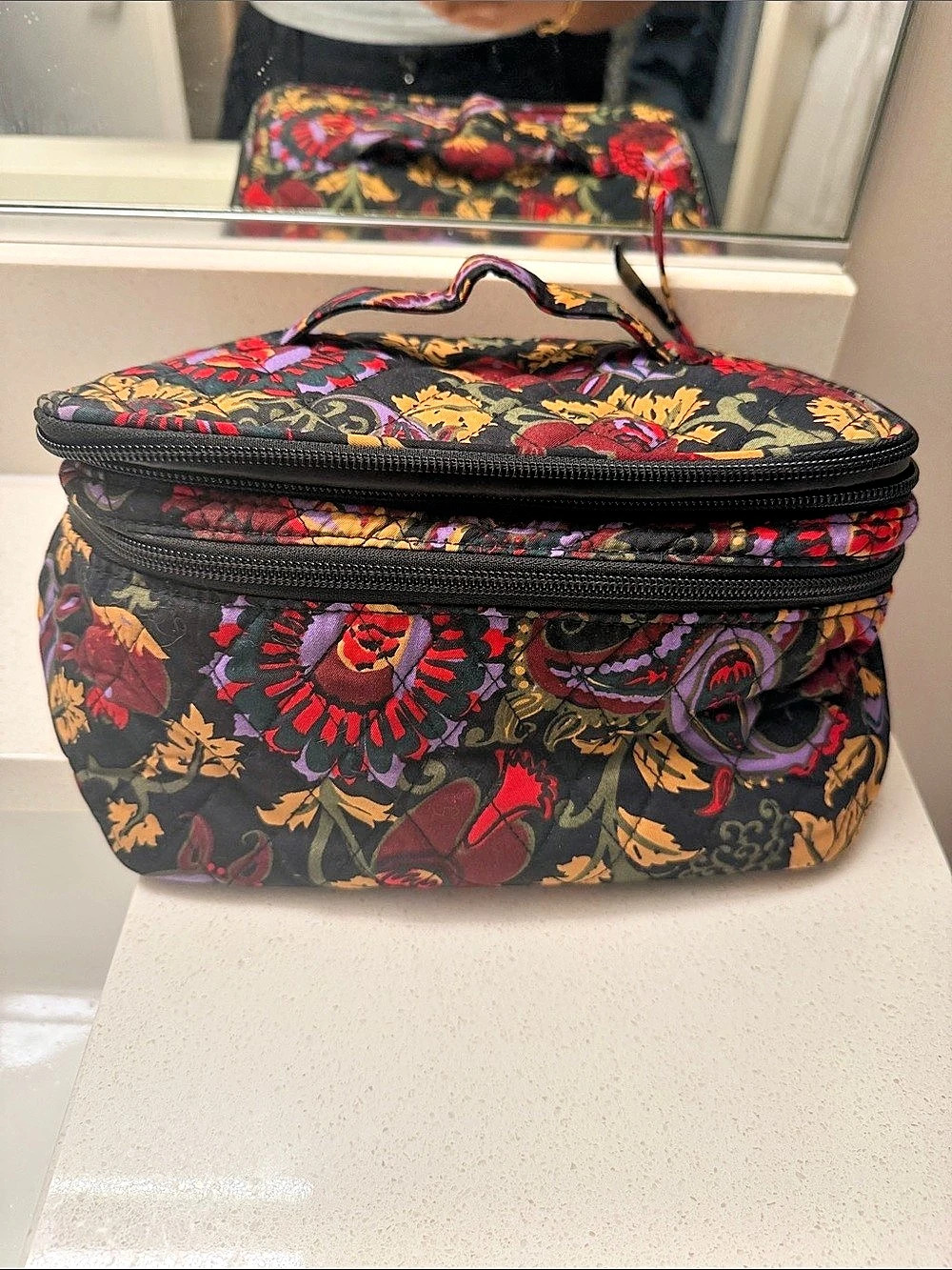 Vera Bradley Ultimate Travel Case Floral Cosmetic Bag Black & Red